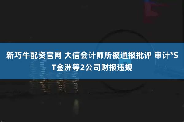 新巧牛配资官网 大信会计师所被通报批评 审计*ST金洲等2公司财报违规
